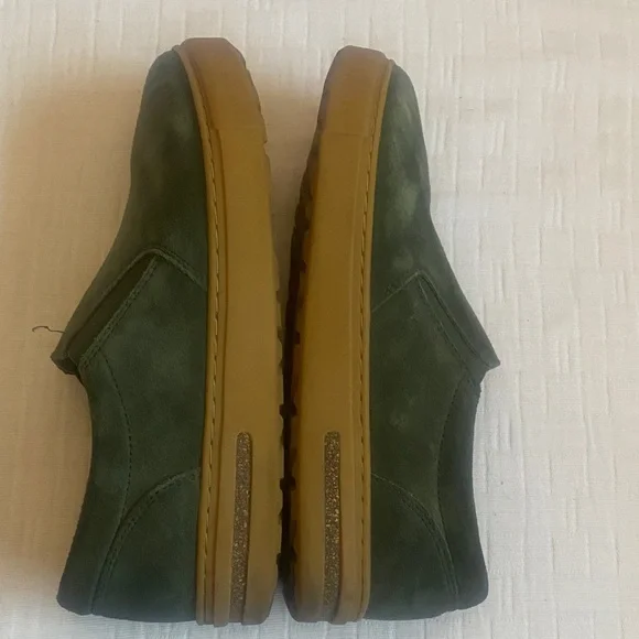 BIRKENSTOCK Dark Green Suede Slip-On Sneakers with Tan Soles - Picture 4 of 8